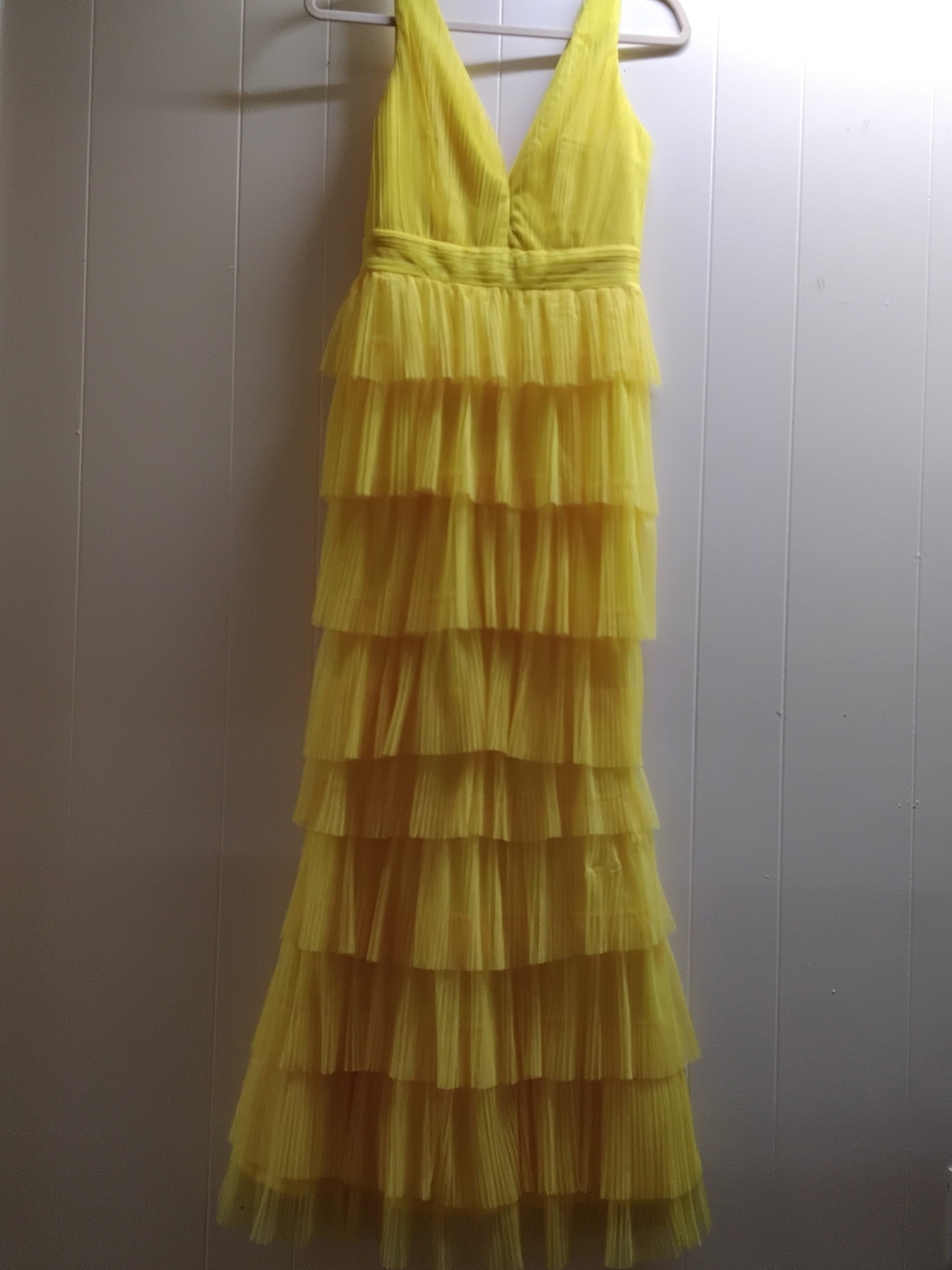Fashion Nova Yellow Tiered V-Neck Ruffle Maxi Dress - Picture 3 of 8